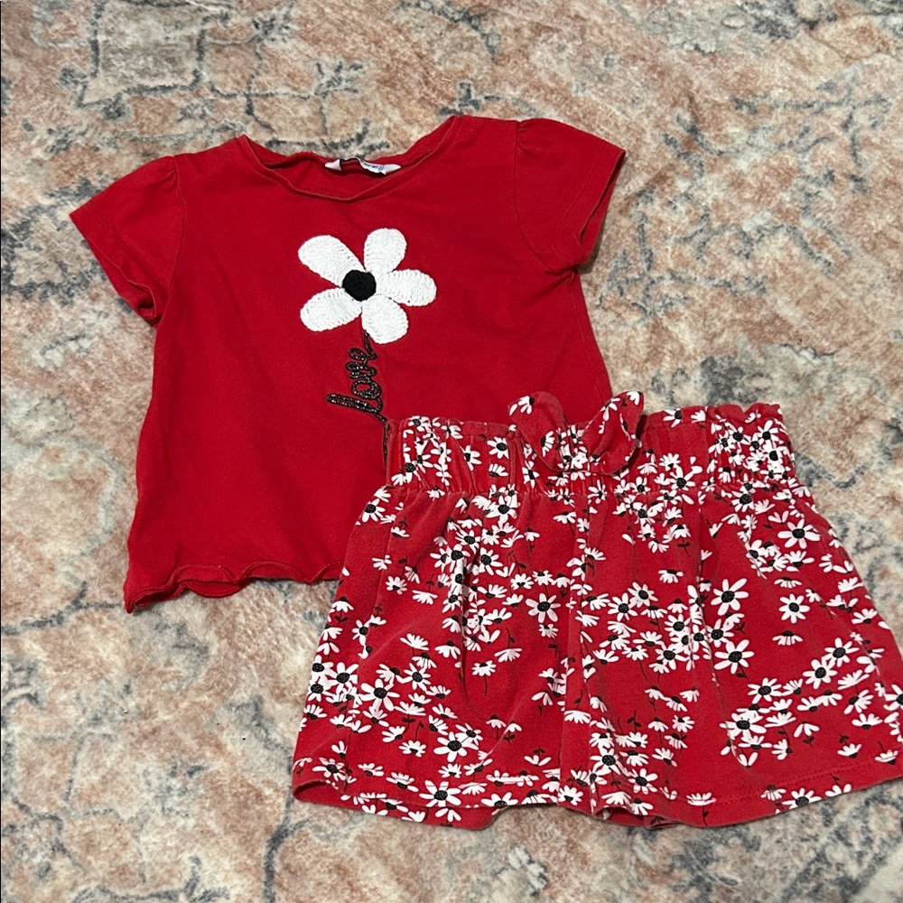Mayoral Red Toddler Matching Set with Flowers